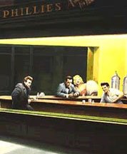 Boulevard of Broken Dreams with James Dean, Marilyn Monroe and Humphrey Bogart being served at a diner by Elvis
